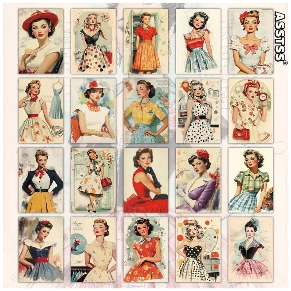 NWT 20pc Retro 1950s Pinup Fashion Journal Craft Cards 4x6